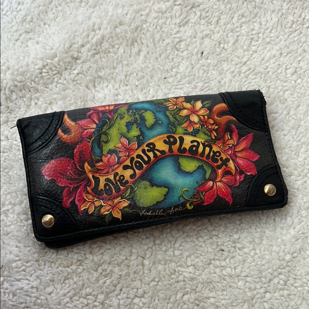 Isabella Fiore Black Leather Wallet with Gold Accents